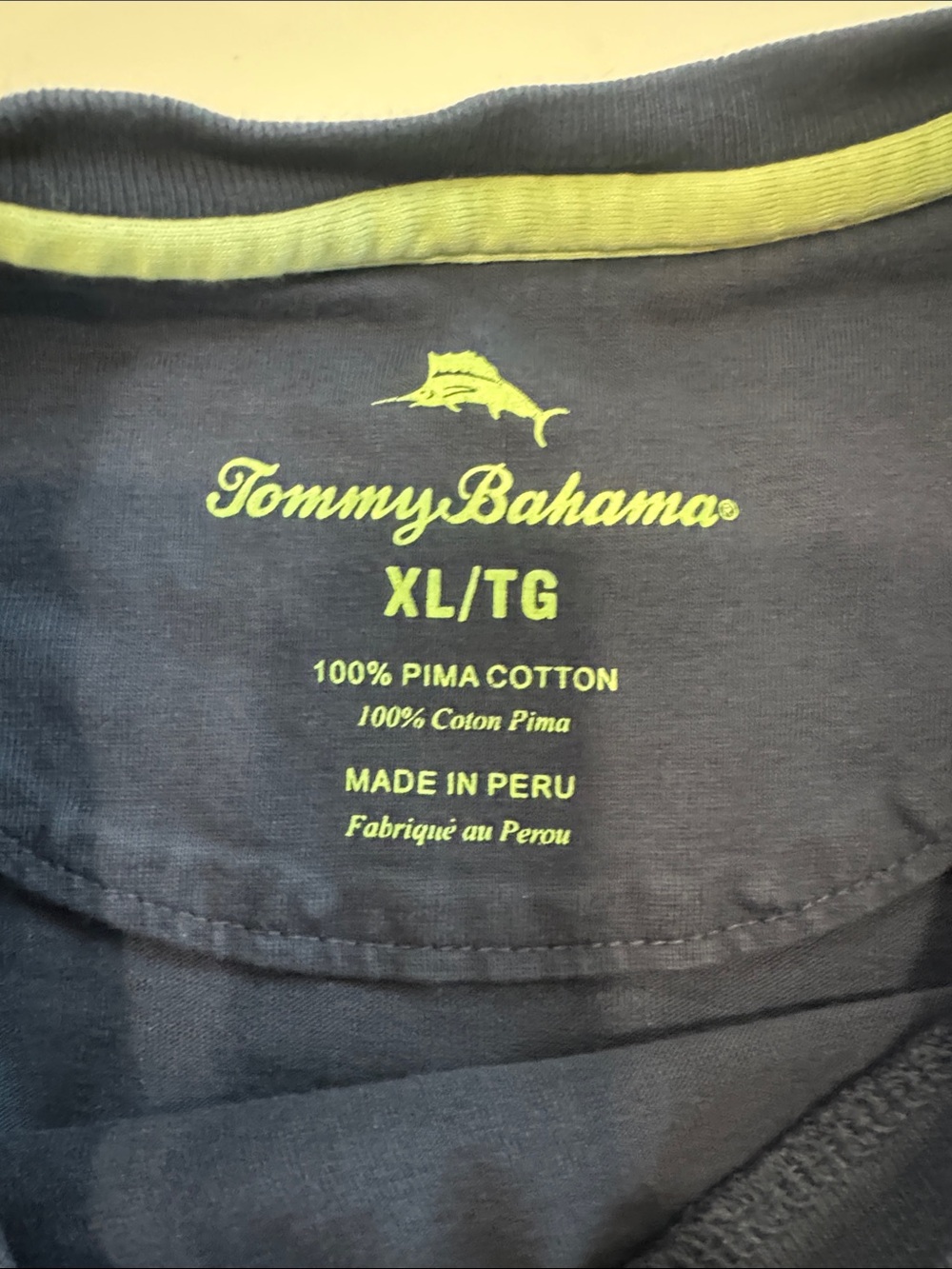 Tommy Bahama Navy Short Sleeve Pocket Tee with Lime Green Dolphin - Picture 5 of 5